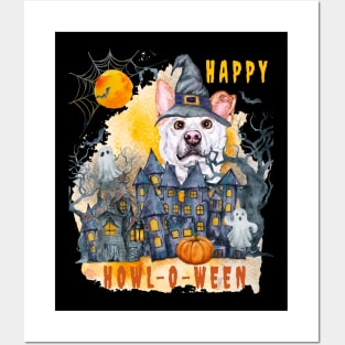 Korean Jindo Happy Howl-o-ween Ghost Houses Funny Watercolor Posters and Art